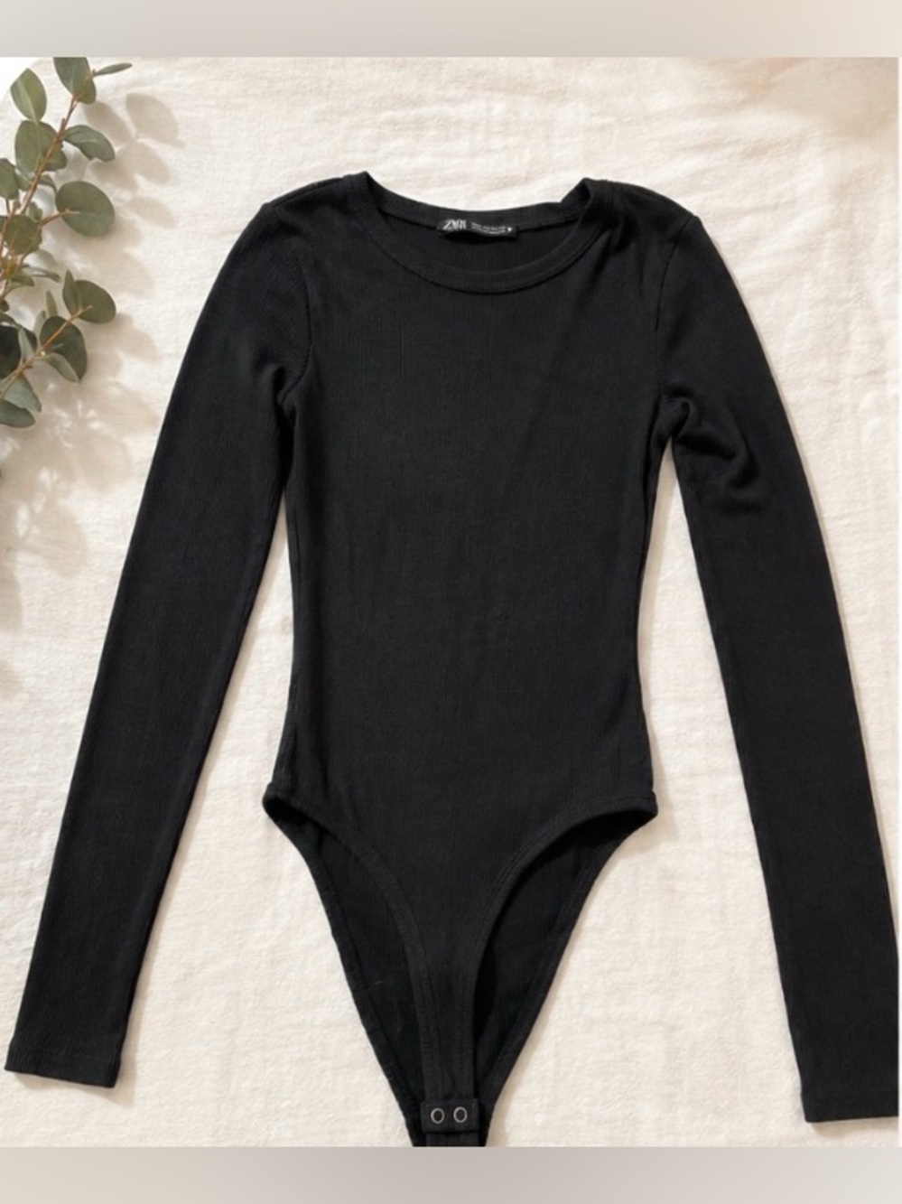 Zara Black Ribbed Long Sleeve Bodysuit Women’s Small